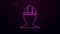 Glowing neon line Worker safety helmet icon isolated on purple background. 4K Video motion graphic animation