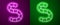 Glowing neon line Worm icon isolated on purple and green background. Fishing tackle. Vector