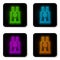 Glowing neon line Wrestling singlet icon isolated on white background. Wrestling tricot. Black square button. Vector
