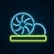 Glowing neon line Xiao long bao or steamed dumplings icon isolated on black background. Chinese food. Colorful outline