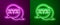 Glowing neon line XYZ Coordinate system icon isolated on purple and green background. XYZ axis for graph statistics