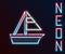 Glowing neon line Yacht sailboat or sailing ship icon isolated on black background. Sail boat marine cruise travel