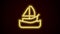 Glowing neon line Yacht sailboat or sailing ship icon isolated on black background. Sail boat marine cruise travel. 4K