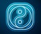 Glowing neon line Yin Yang symbol of harmony and balance icon isolated on blue background. Vector Illustration