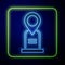 Glowing neon Location grave icon isolated on blue background. Vector