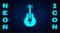 Glowing neon Mexican guitar icon isolated on brick wall background. Acoustic guitar. String musical instrument. Vector