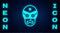 Glowing neon Mexican wrestler icon isolated on brick wall background. Vector