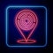 Glowing neon Minotaur maze or labyrinth icon isolated on black background. Ancient Greek mythology. Vector