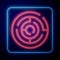 Glowing neon Minotaur maze or labyrinth icon isolated on black background. Ancient Greek mythology. Vector