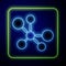 Glowing neon Molecule icon isolated on blue background. Structure of molecules in chemistry, science teachers innovative