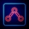 Glowing neon Molecule icon isolated on blue background. Structure of molecules in chemistry, science teachers innovative