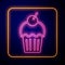 Glowing neon Muffin icon isolated on black background. Vector