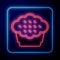 Glowing neon Muffin icon isolated on black background. Vector