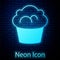 Glowing neon Muffin icon isolated on brick wall background. Vector