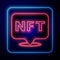 Glowing neon NFT Digital crypto art icon isolated on black background. Non fungible token. Vector