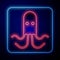 Glowing neon Octopus icon isolated on blue background. Vector