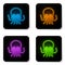Glowing neon Octopus icon isolated on white background. Black square button. Vector.