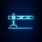 Glowing neon Parking car barrier icon isolated on brick wall background. Street road stop border. Vector