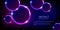 Glowing neon purple and blue circles abstract background. Round lines with electric light frames. Geometric fashion