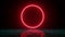 Glowing neon red circle ring line with reflections on water, lights, waves abstract vintage background, ultraviolet, spectrum