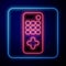 Glowing neon Remote control icon isolated on blue background. Vector