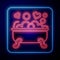 Glowing neon Romantic in bathroom icon isolated on blue background. Concept romantic date. Romantic Bathroom with heart