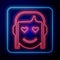 Glowing neon Romantic girl icon isolated on black background. Happy Valentines day. Vector