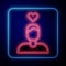 Glowing neon Romantic man icon isolated on blue background. Happy Valentines Day. Vector