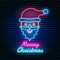 Glowing neon santa claus with dark brick wall background and editable text style