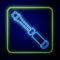 Glowing neon Screwdriver icon isolated on blue background. Service tool symbol. Vector