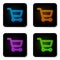 Glowing neon Shopping cart icon isolated on white background. Online buying concept. Delivery service sign. Supermarket