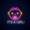 Glowing neon sign of baby girl birth celebration. Newbaby birthday congratulations signboard