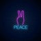 Glowing neon sign of peace gesture. Vector illustration of hippie symbol in neon style