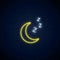 Glowing neon sleepy moon icon with zzz symbol. Sleeping crescent in neon style to weather forecast in mobile application