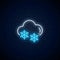 Glowing neon snowy weather icon. Snowflake symbol with cloud in neon style to weather forecast in mobile application