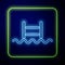 Glowing neon Swimming pool with ladder icon isolated on blue background. Vector