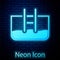 Glowing neon Swimming pool with ladder icon isolated on brick wall background. Vector