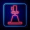 Glowing neon Tacheometer, theodolite icon isolated on black background. Geological survey, engineering equipment for
