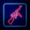 Glowing neon Thompson tommy submachine gun icon isolated on blue background. American submachine gun. Vector