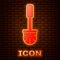 Glowing neon Toilet brush icon isolated on brick wall background. Vector Illustration