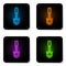 Glowing neon Toilet brush icon isolated on white background. Black square button. Vector