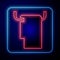Glowing neon Towel on a hanger icon isolated on blue background. Bathroom towel icon. Vector Illustration