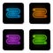 Glowing neon Towel icon isolated on white background. Black square button. Vector Illustration