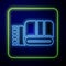 Glowing neon Towel stack icon isolated on blue background. Vector