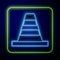 Glowing neon Traffic cone icon isolated on blue background. Vector