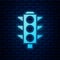 Glowing neon Traffic light icon isolated on brick wall background. Vector