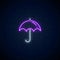 Glowing neon umbrella weather icon. Umbrella symbol in neon style to weather forecast in mobile application