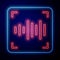 Glowing neon Voice recognition icon isolated on blue background. Voice biometric access authentication for personal