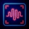 Glowing neon Voice recognition icon isolated on blue background. Voice biometric access authentication for personal