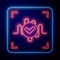 Glowing neon Voice recognition icon isolated on blue background. Voice biometric access authentication for personal